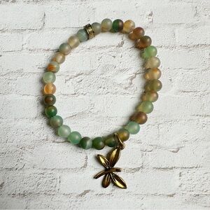Green Beaded Bracelet With Dragonfly Charm